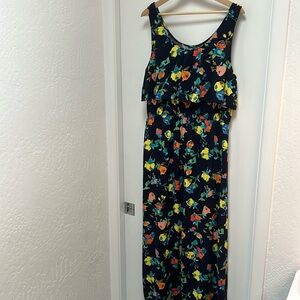 Merona Vibrant Tropical Floral Ruffle Maxi Dress | Blue & Pink | Size XL